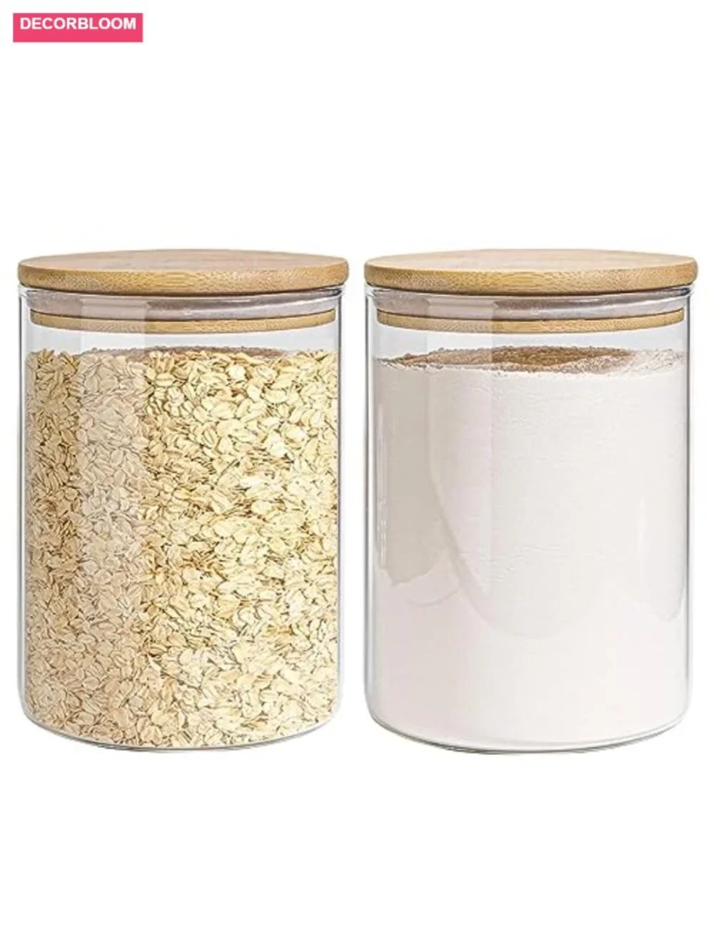 Glass Storage Jars Set with Airtight Bamboo Lids, 111oz & 37oz, Kitchen Food